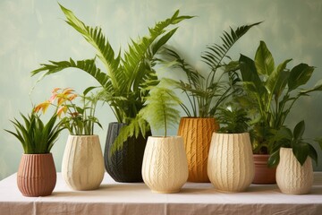 Wall Mural - eco-friendly biodegradable pots with thriving houseplants