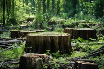 Canvas Print - tree stumps in deforested area, sign of human impact