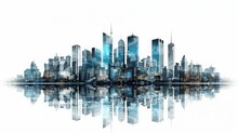 Panoramic City Illustration Material In Front Of White Background