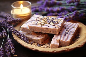 Sticker - handmade soap bars with dried lavender and oatmeal