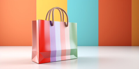 Wall Mural - Paper shopping bag on pastel background copy space. 3D render