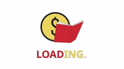 Poster - Bookkeeping coin book line 2D loading animation. Financial literacy education animated cartoon linear concept 4K video loading motion graphic. Accounting. Money in book floating download process gif