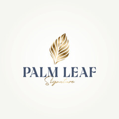 Wall Mural - minimalist luxurious palm leaf logo template vector illustration design. simple modern resorts, spa retreats, luxury travel agencies logo concept