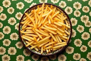 Poster - top view of french fries arranged in a creative pattern