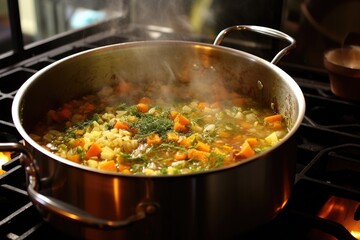 Poster - adding vegetable broth to simmering risotto mix