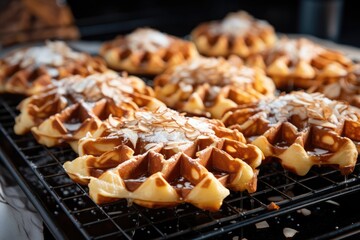 Canvas Print - freshly baked waffles on a cooling rack