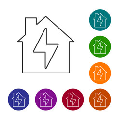 Poster - black line house and lightning icon isolated on white background. home energy. set icons in color ci