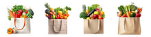 Set Of Shopping Bag With Vegetables , Isolated Transparent Background, PNG , Generative AI