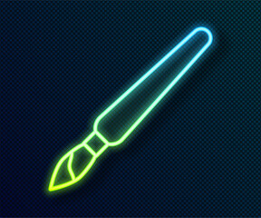 Poster - Glowing neon line Paint brush icon isolated on black background. Vector