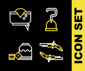 Poster - Set line Pirate hook, Vintage pistols, game dice and hat icon. Vector