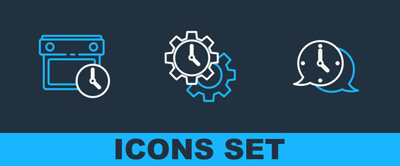 Poster - set line clock speech bubble, calendar and clock and time management icon. vector