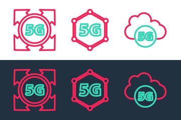 Poster - Set line Cloud 5G network, and icon. Vector