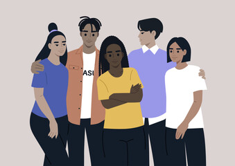 Wall Mural - A diverse and inclusive environment is depicted as a group of teenagers embracing each other warmly