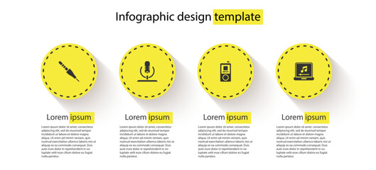 Poster - Set Audio jack, Microphone, Music player and Laptop with music note. Business infographic template. Vector