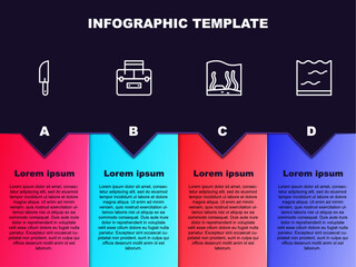 Sticker - Set line Knife, Case container for wobbler, Aquarium and . Business infographic template. Vector