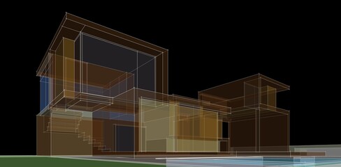 house building sketch architecture 3d illustration