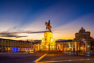 night view of Commerce Square in lisbon, portugal