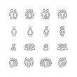 Vector line set of icons related with people. Contains monochrome icons like person, team, man, woman, group, crowd and more. Simple outline sign.