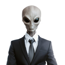 Alien In Businessman Suit On Transparent Background