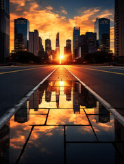 Poster - empty road with city background.