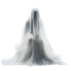 ghost figure on a transparent background. ghostly apparition created with generative ai technology.