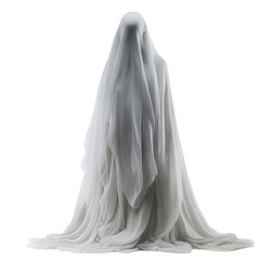 ghost figure on a transparent background. ghostly apparition created with generative ai technology.