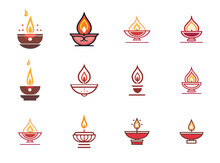 Diya Icons For Diwali Festival Of India. 