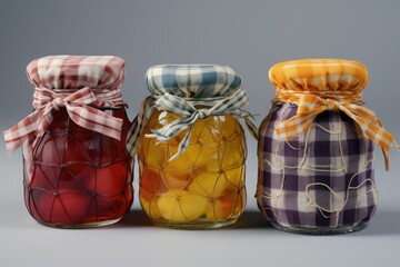 Poster - fruit preserves in jars with fabric covers