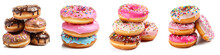 Three Piles Of Glazed Donuts Isolated On Transparent Background