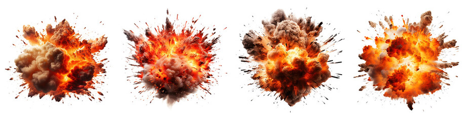 collection of Big explosion effect, realistic explosions boom, realistic fire explosion isolated on transparent background