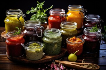 Sticker - variety of homemade sauces in glass jars