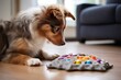 puppy looking at a dog puzzle toy for mental stimulation