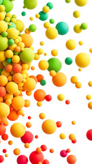 Canvas Print - Colorful matte soft balls in different sizes isolated on transparent background. Abstract composition with many colorful random flying spheres. PNG file