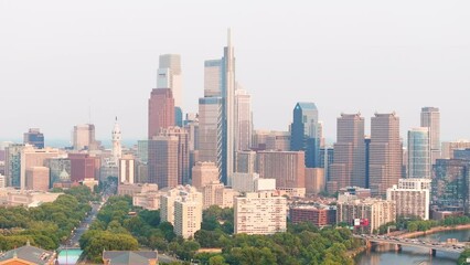 Sticker - Skyline of Philadelphia towers and buildings with urban street in the daytime