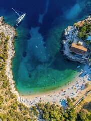 Wall Mural - Directly above aerial photo of spectacular Dubovica beach on Hvar island in Croatia