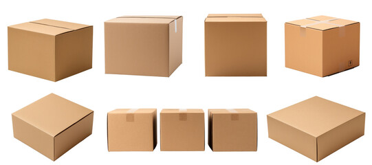 various cardboard boxes for shipping, isolated, white background, mockup, generative ai