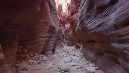 Canvas Print - Rocky passage inside a rocky passage Hiking Wire Pass on  to Buckskin Gulch in Utah, USA