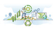 © VectorMine - Green economy and environmental global business development outline concept. Save earth with sustainable projects and nature friendly investments vector illustration. Company with future bio vision.