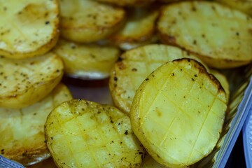 Poster - Close-up of fresh, mouthwatering fast food dish with golden potatoes.