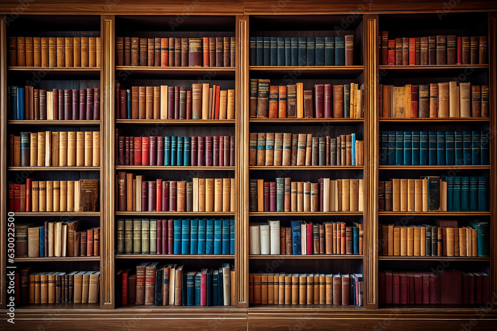 Generative ai collage template banner poster of big large bookcase with ...