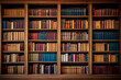 Generative ai collage template banner poster of big large bookcase with many book in house interior
