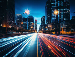 Wall Mural - empty road with city background.