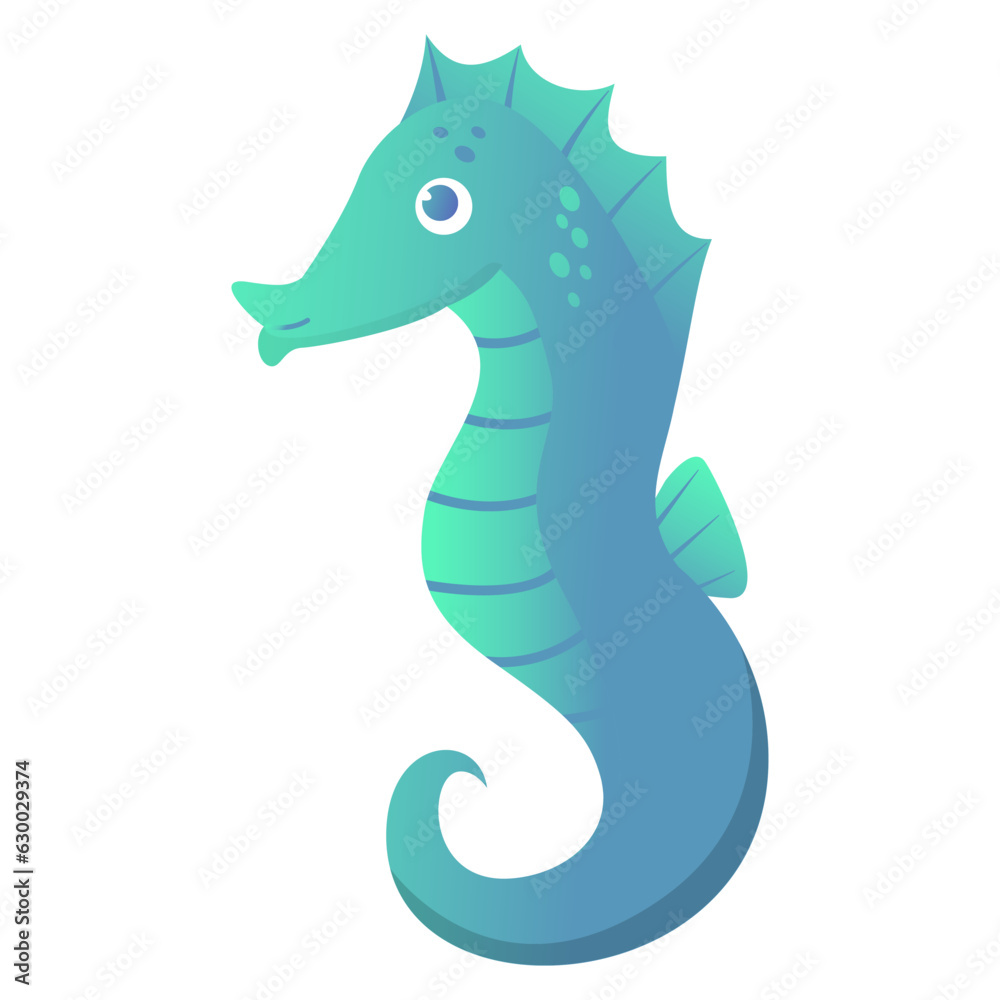 Cute cartoon seahorse. Character hand drawn illustration ocean animal ...