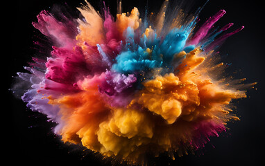 Wall Mural - a colorful powder explosion on black background. generative ai