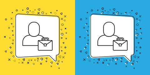 Poster - Set line Freelancer icon isolated on yellow and blue background. Freelancer man working on laptop at his house. Online working, distant job concept. Vector