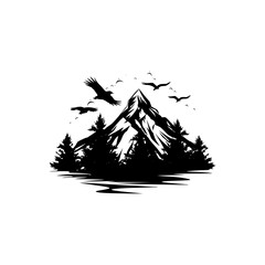 Wall Mural - Mountain silhouette - vector icon. Rocky peaks. Mountains ranges. Black and white mountain icon