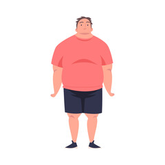 Wall Mural - Full Man Character with Plump Body Standing and Smiling Vector Illustration