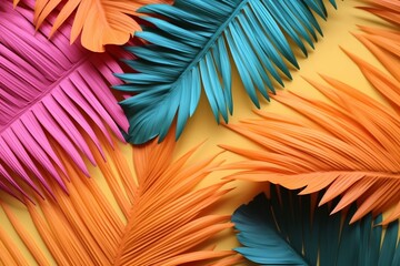 Wall Mural - Bright Vivid Colorful Tropical Palm Tree Leaves Summer Background Generative AI