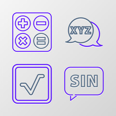 Sticker - Set line Mathematics function sine, Square root, XYZ Coordinate system and Calculator icon. Vector