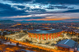 Fototapeta  - Hungary, Budapest. Puskas Arena at sunset. Amazing Cityscape